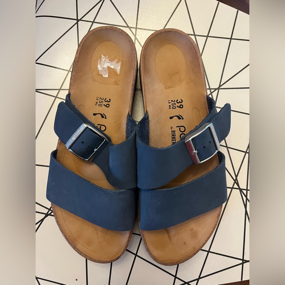 Birkenstock Papillio Almina Leather Platform Elemental Blue NarrowEU39 wedge